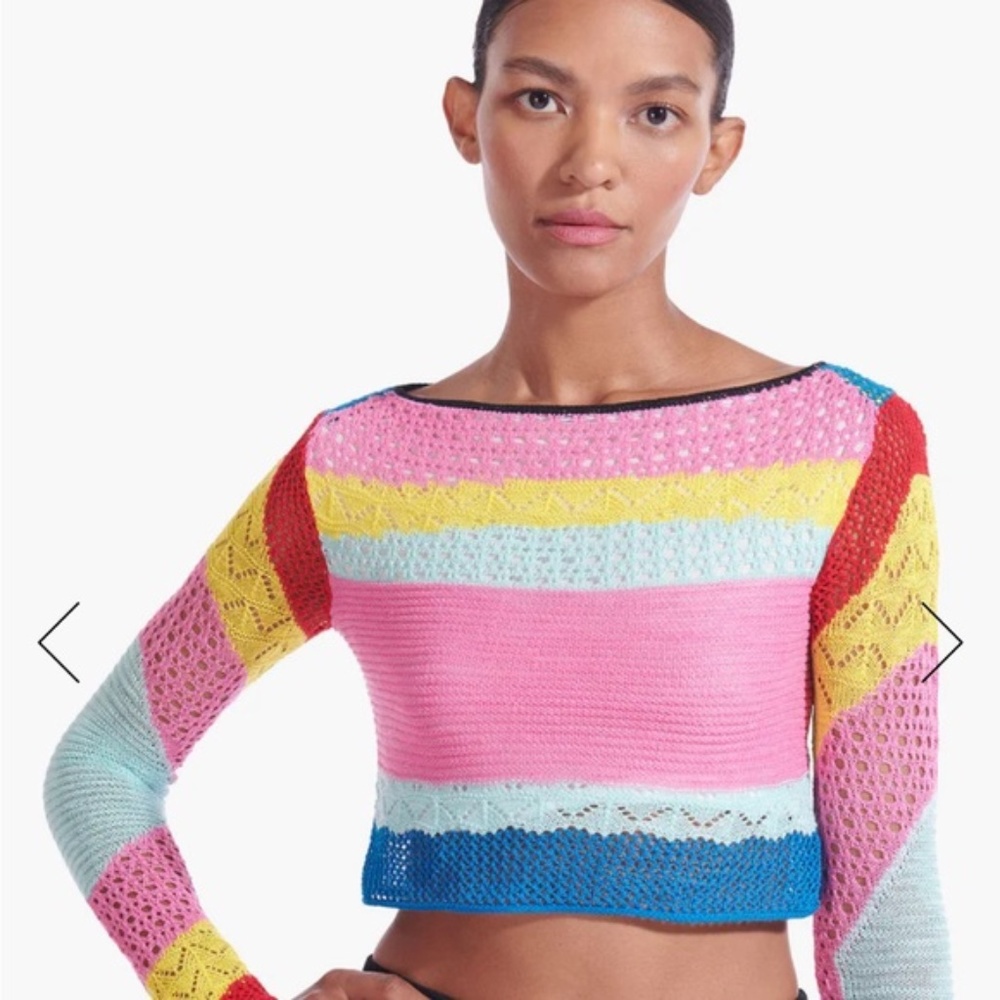 STAUD Limousin Stripe Crochet Crop Top